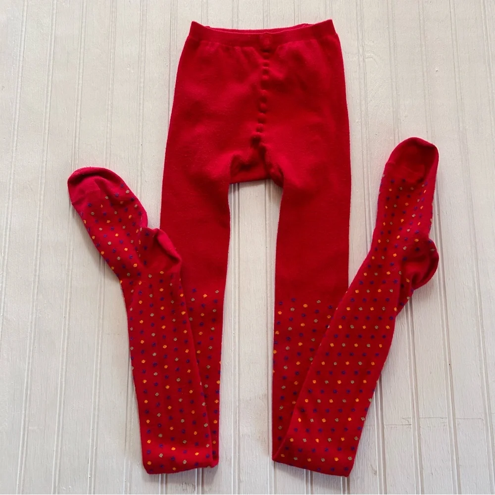 Hanna Andersson ~Girl’s Red Polka Dot Denmark Cotton Blend Footed Tights 150/160